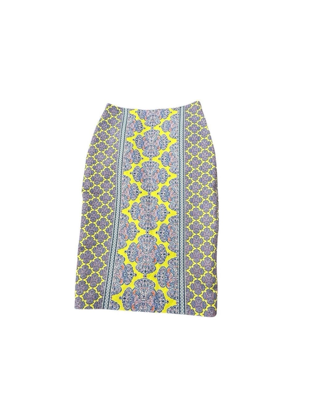 The‎ Limited Pencil Skirt Size 2 NWT Yellow Blue Medallion Print Stretch Career